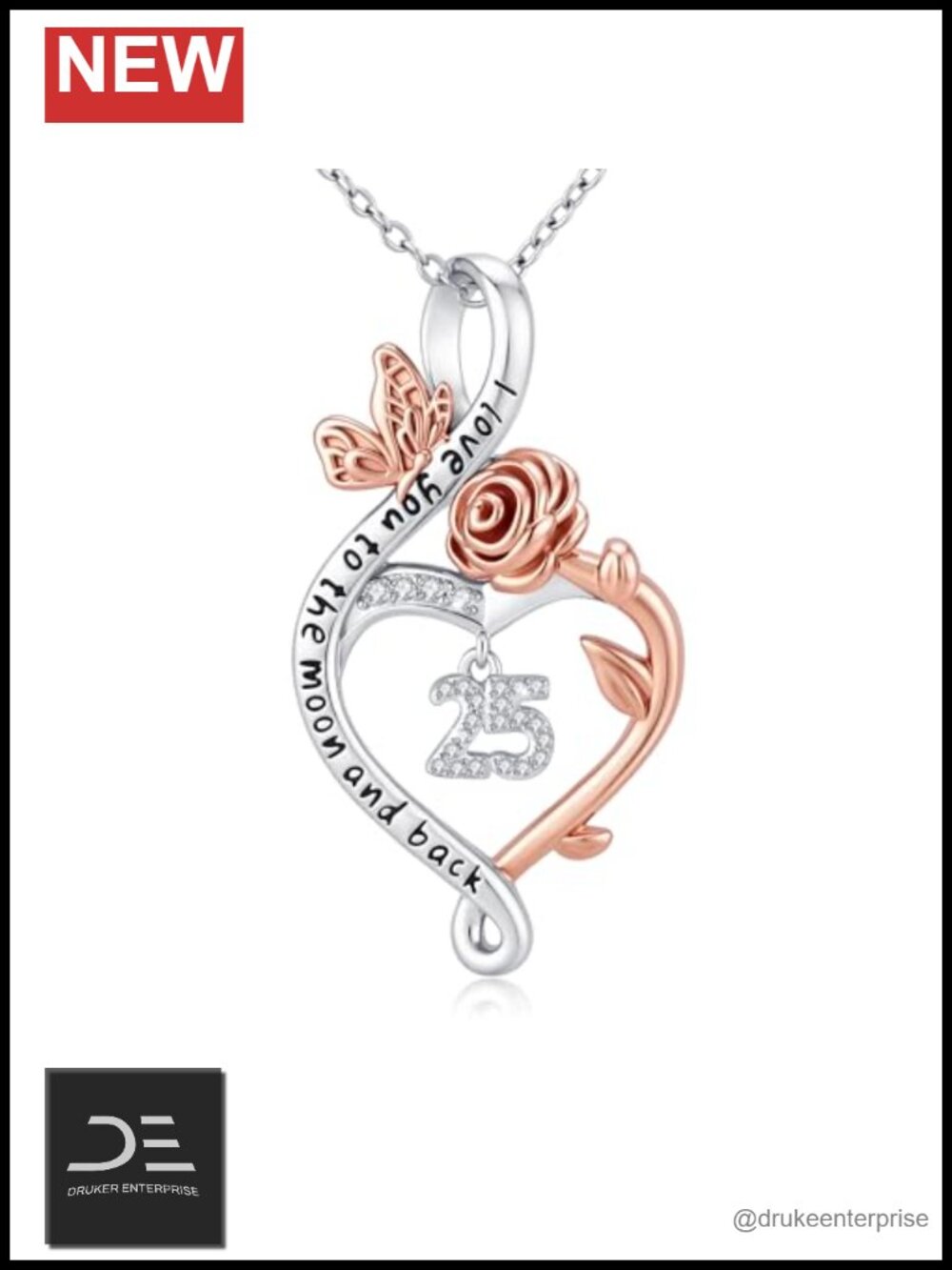 925 Sterling Silver Rose Heart Pendant Necklace Birthday Gift for Women